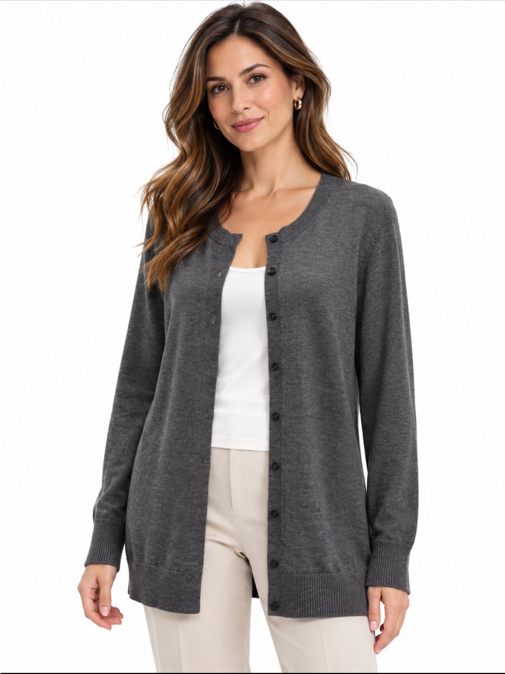 Banana Republic Merino Wool Long Cardigan Classic Preppy Office Charcoal XL